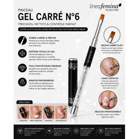 Pinceau Gel Carré 6 Professionnel Noir Strass