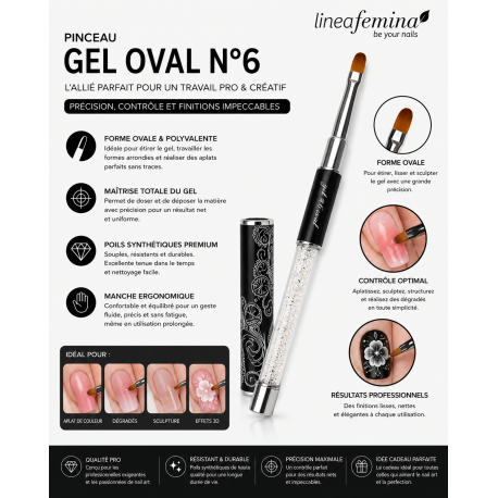 Pinceau Gel Ovale 6 Professionnel Noir Strass