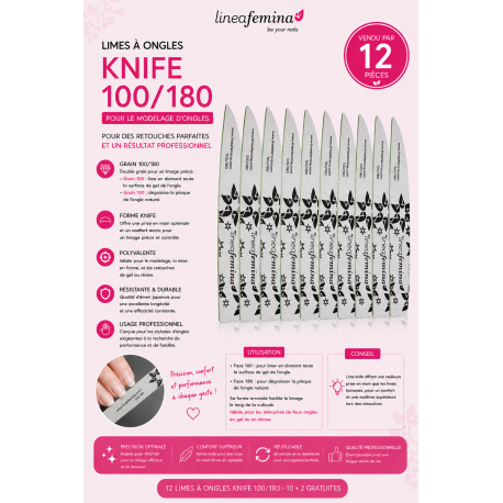 Lime à Ongles Knife Grise 100/180 Professionnelle - Lot de 12 Pièces Linea Femina