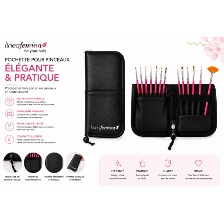 Set de Pinceaux Nail Art Professionnels avec Trousse Rose Linea Femina