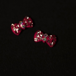 Noeud Rose Strass Rose 2 Pieces